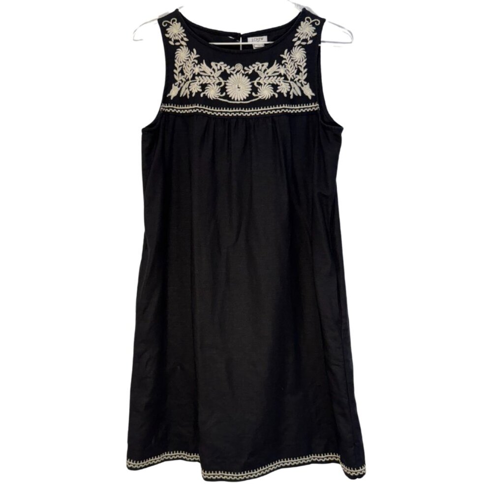 J.Crew Factory Embroidered Sleeveless Linen Cotton Dress - Black Size XS